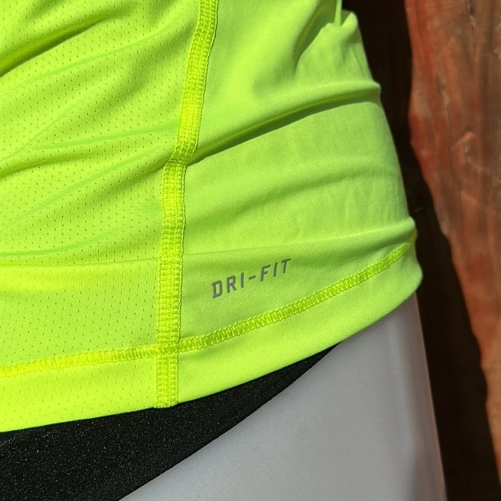 Nike Pro Dri-FIT Volt Neon Yellow Mesh Racerback Tank Top Size Small